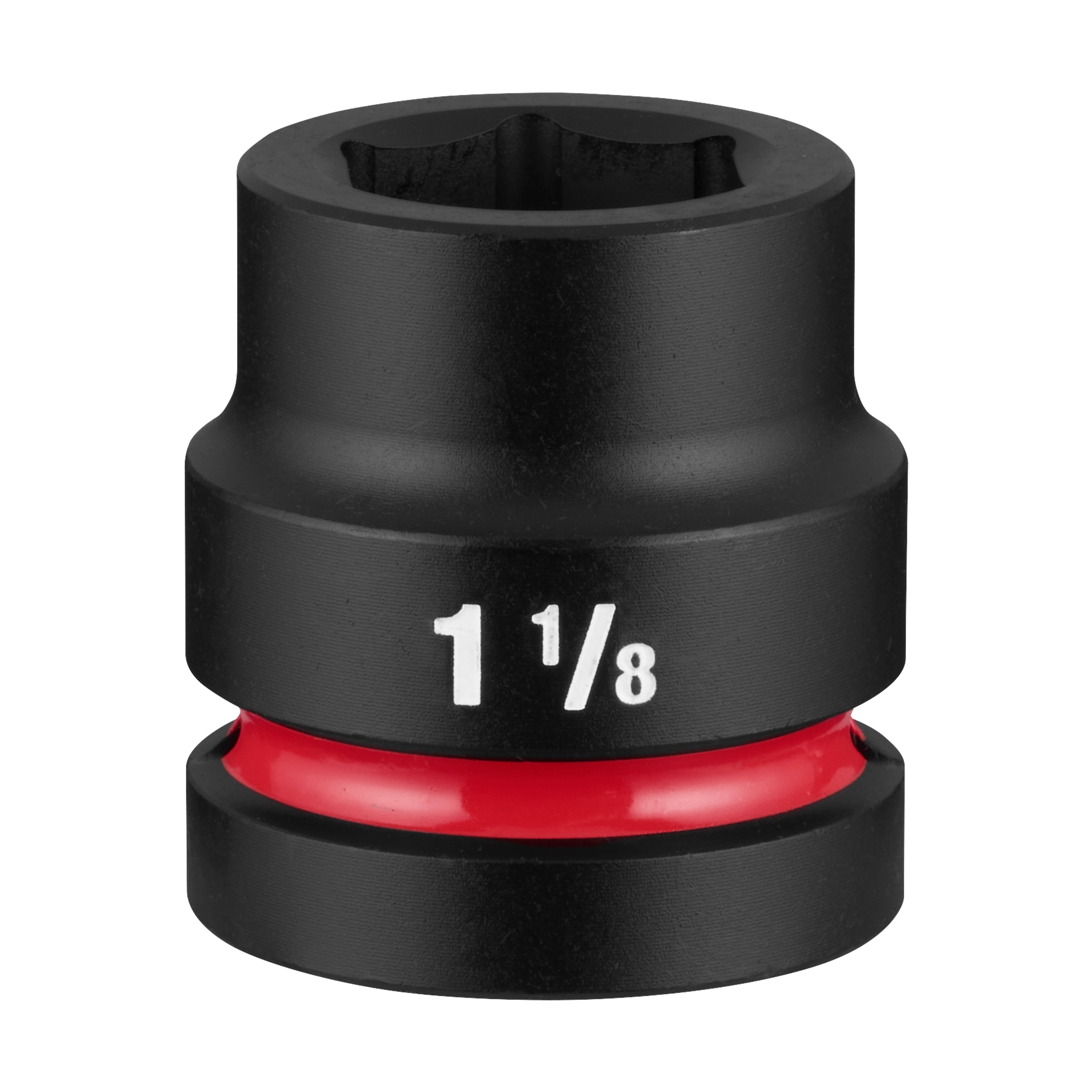 SHOCKWAVE Impact Duty 1" Drive 1-1/8" Standard 6 Point Socket standing upright with a red band near its base.