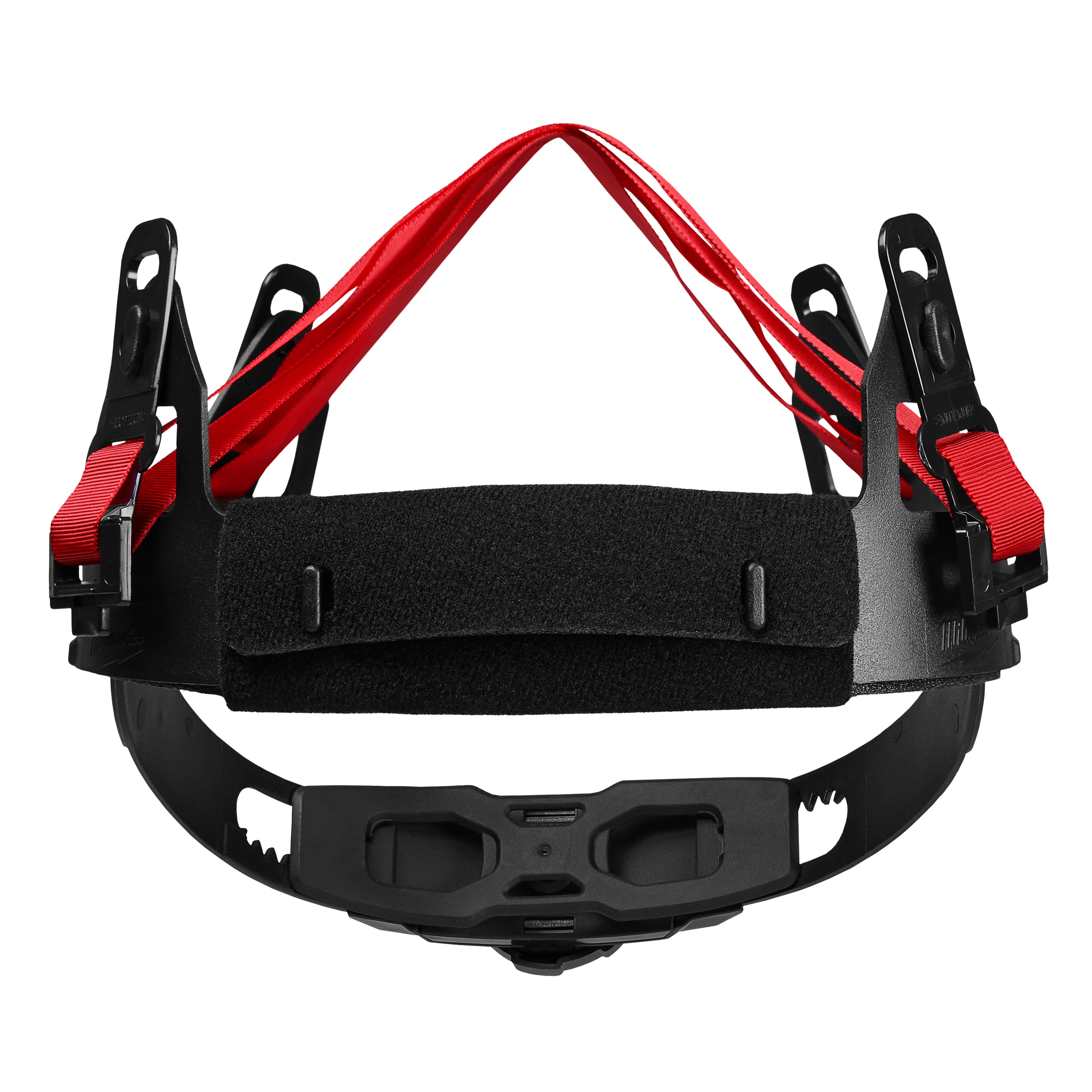 BOLT 4-Point Ratcheting Suspension with black and red adjustable straps, black forehead padding, and plastic components.