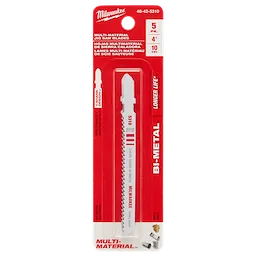 4" 10TPI T-Shank Multi-Material Bi-Metal Jig Saw Blades 5PK in red and white packaging, showcasing blade specifications.