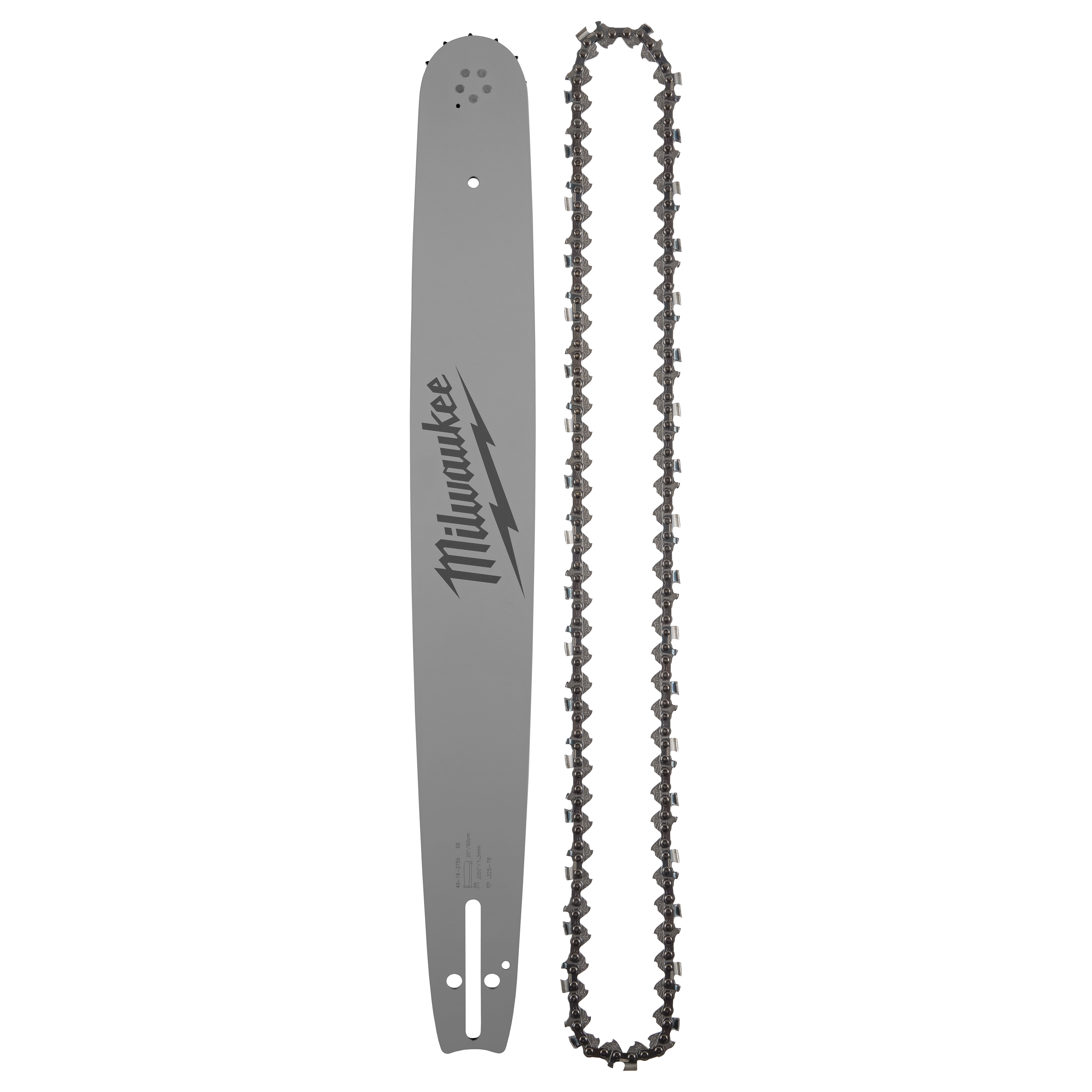 20" .325" Pitch, .043" Gauge Saw Chain and Guide Bar Set, including a metallic guide bar and a matching saw chain.