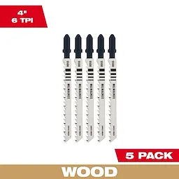 4" 6TPI T-Shank Wood High Carbon Steel Jig Saw Blades 5PK, featuring 5 silver jig saw blades for cutting wood, labeled as 5500.