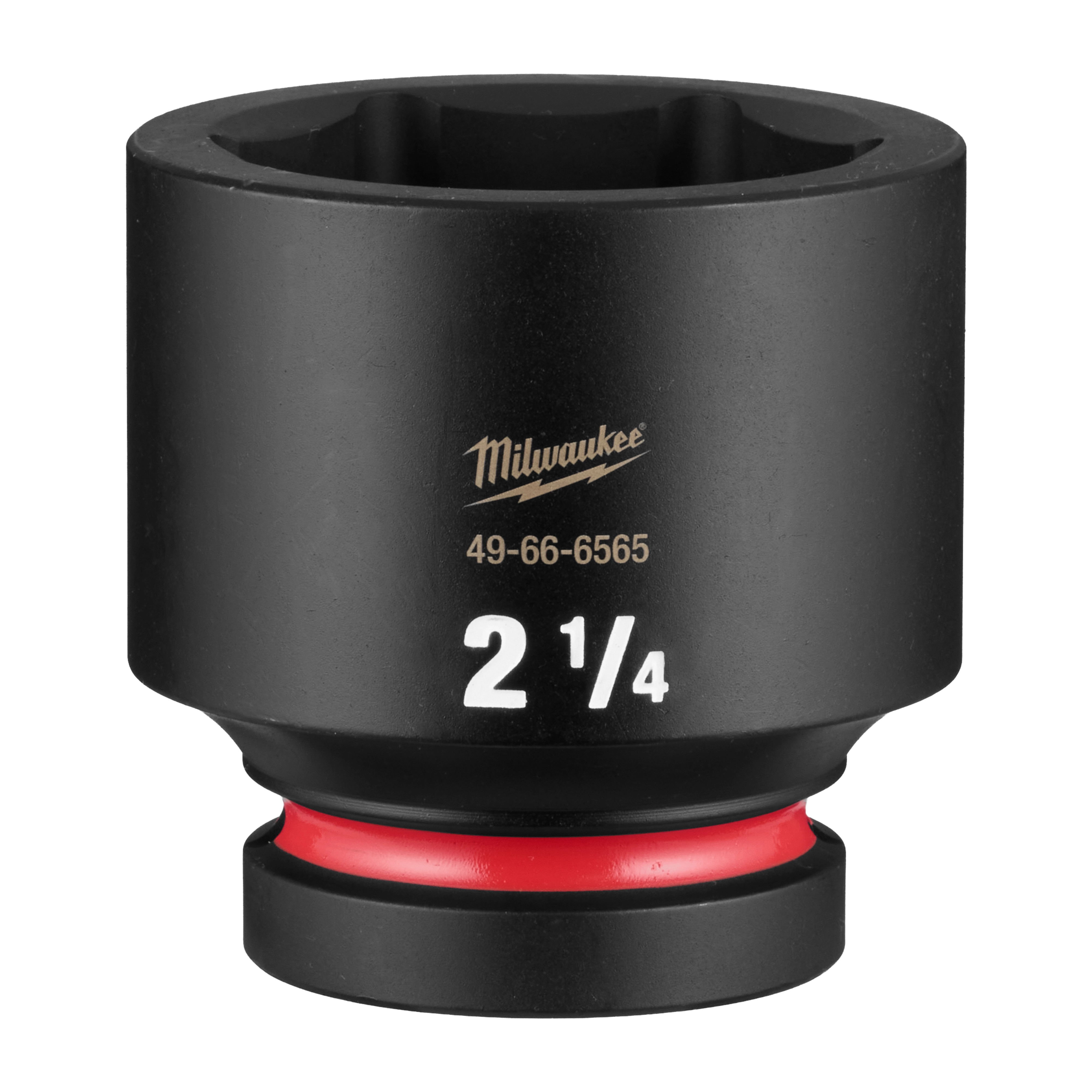 Black SHOCKWAVE Impact Duty 1" Drive 2-1/4" Standard 6 Point Socket with white size text and a red ring near the base.