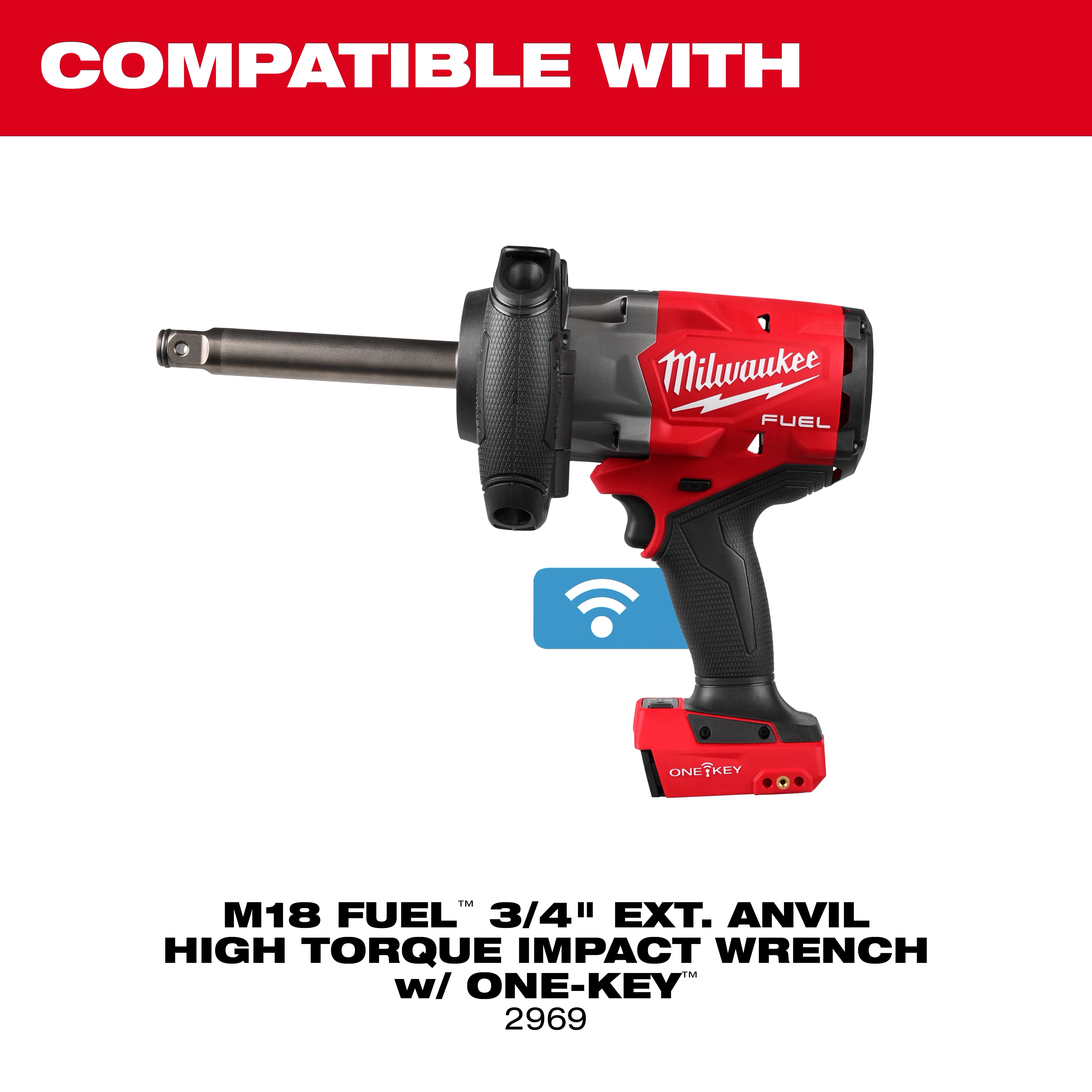 M18 FUEL 3/4" Ext. Anvil High Torque Impact Wrench w/ ONE-KEY Protective Boot centered on a plain background.