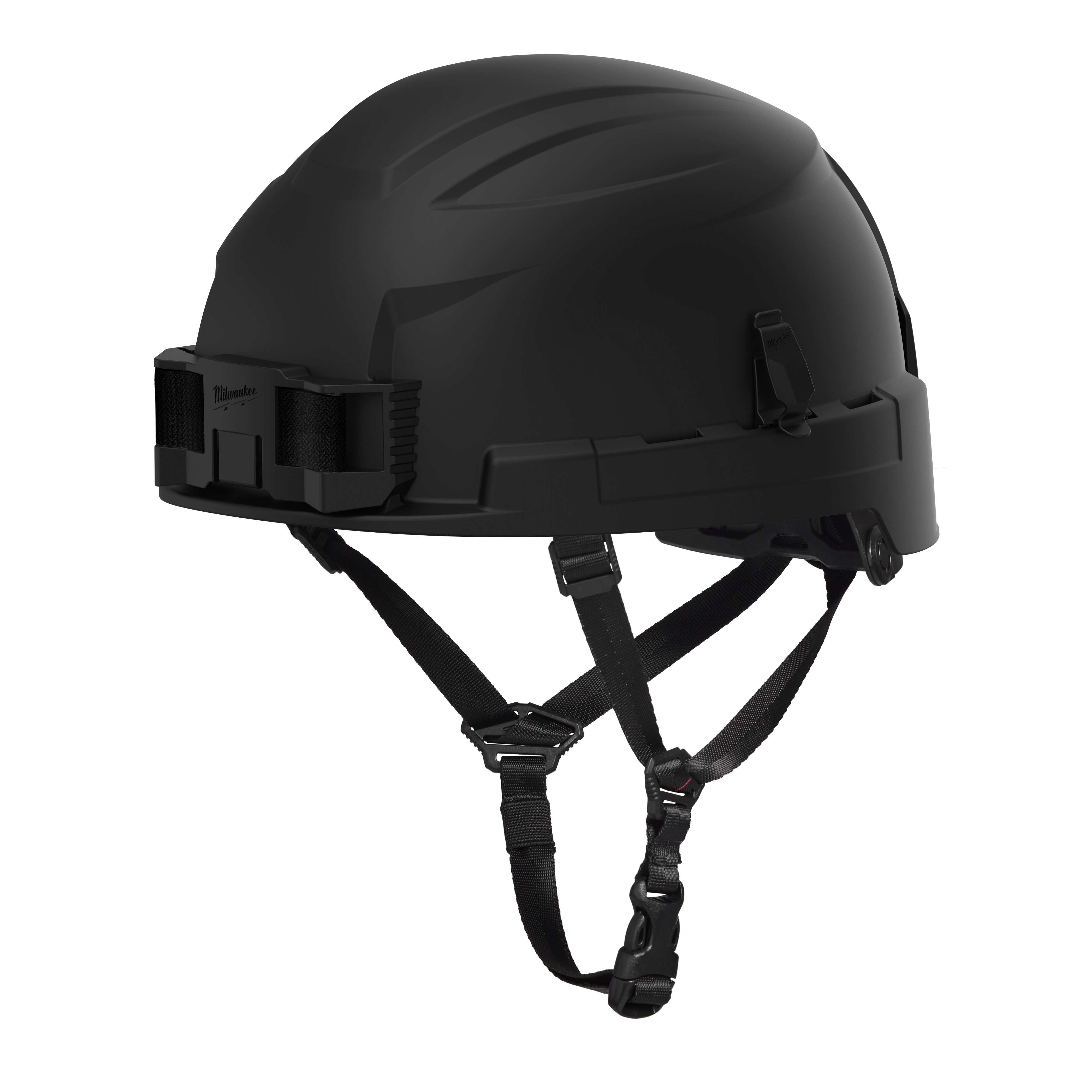 The BOLT™ Black Safety Helmet features a durable shell with a sleek black finish, 4-point ratcheting suspension, and is classified as Type 2, Class E. The helmet includes adjustable straps and a secure fit for enhanced safety and comfort. Ideal for construction and industrial use.