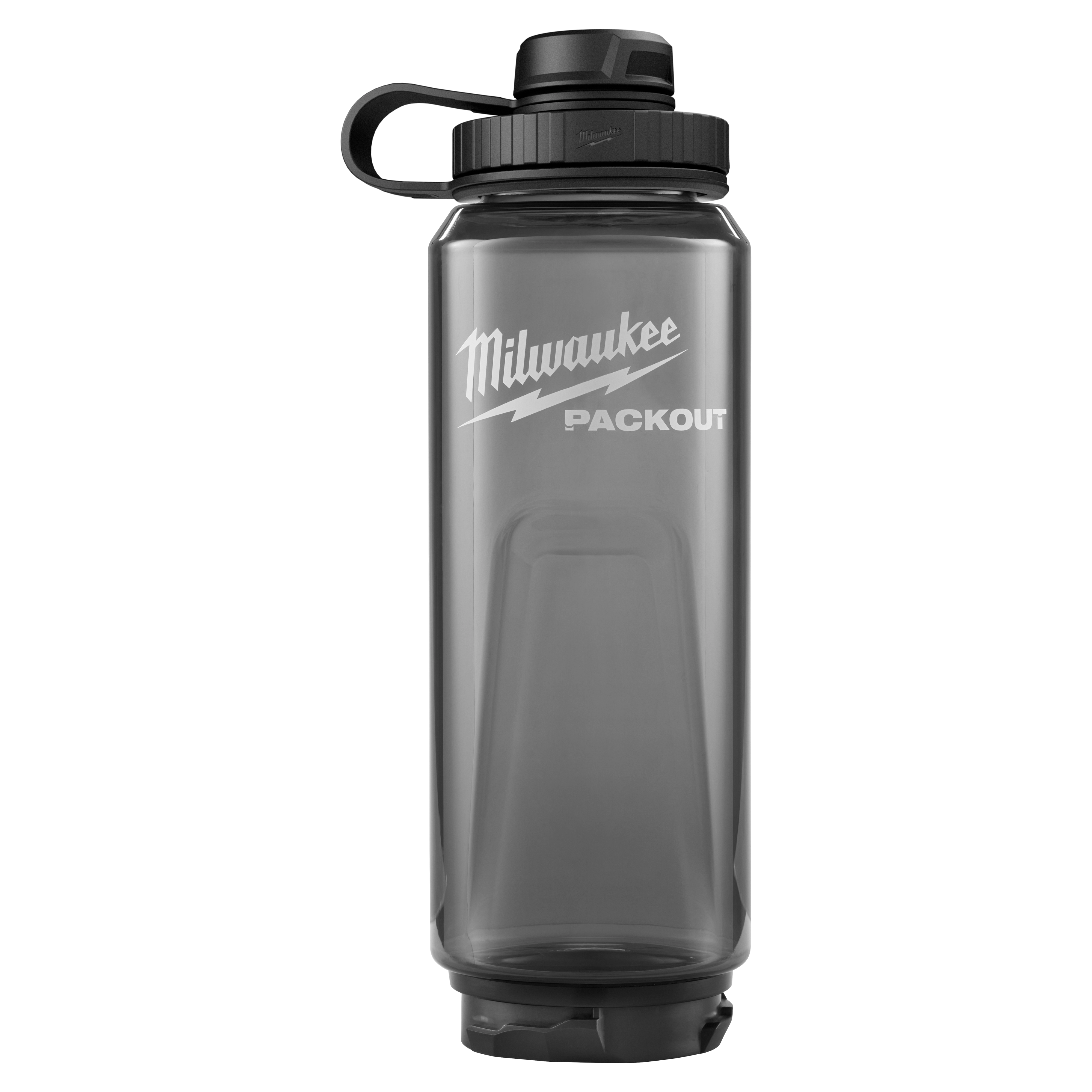 PACKOUT 34oz Bottle with Tether Lid standing upright with a screw-on cap and carrying loop.