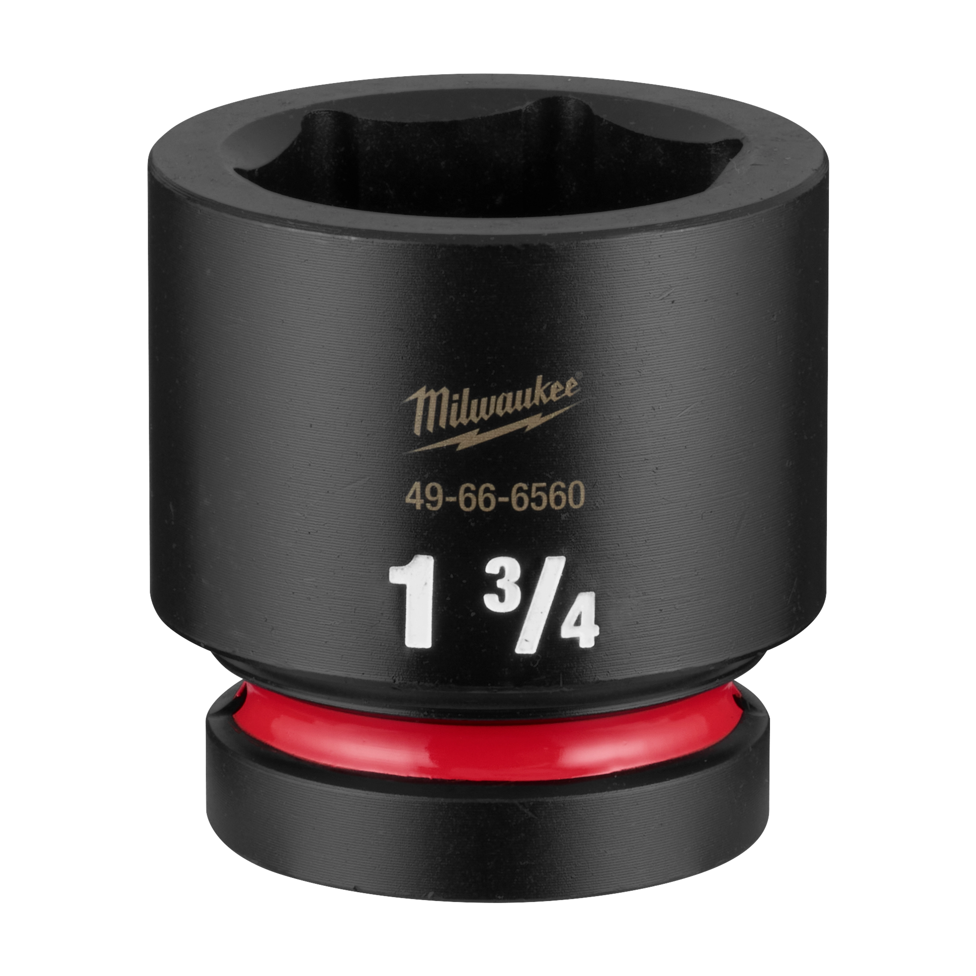 SHOCKWAVE Impact Duty 1" Drive 1-3/4" Standard 6 Point Socket standing upright with a red ring near its base.