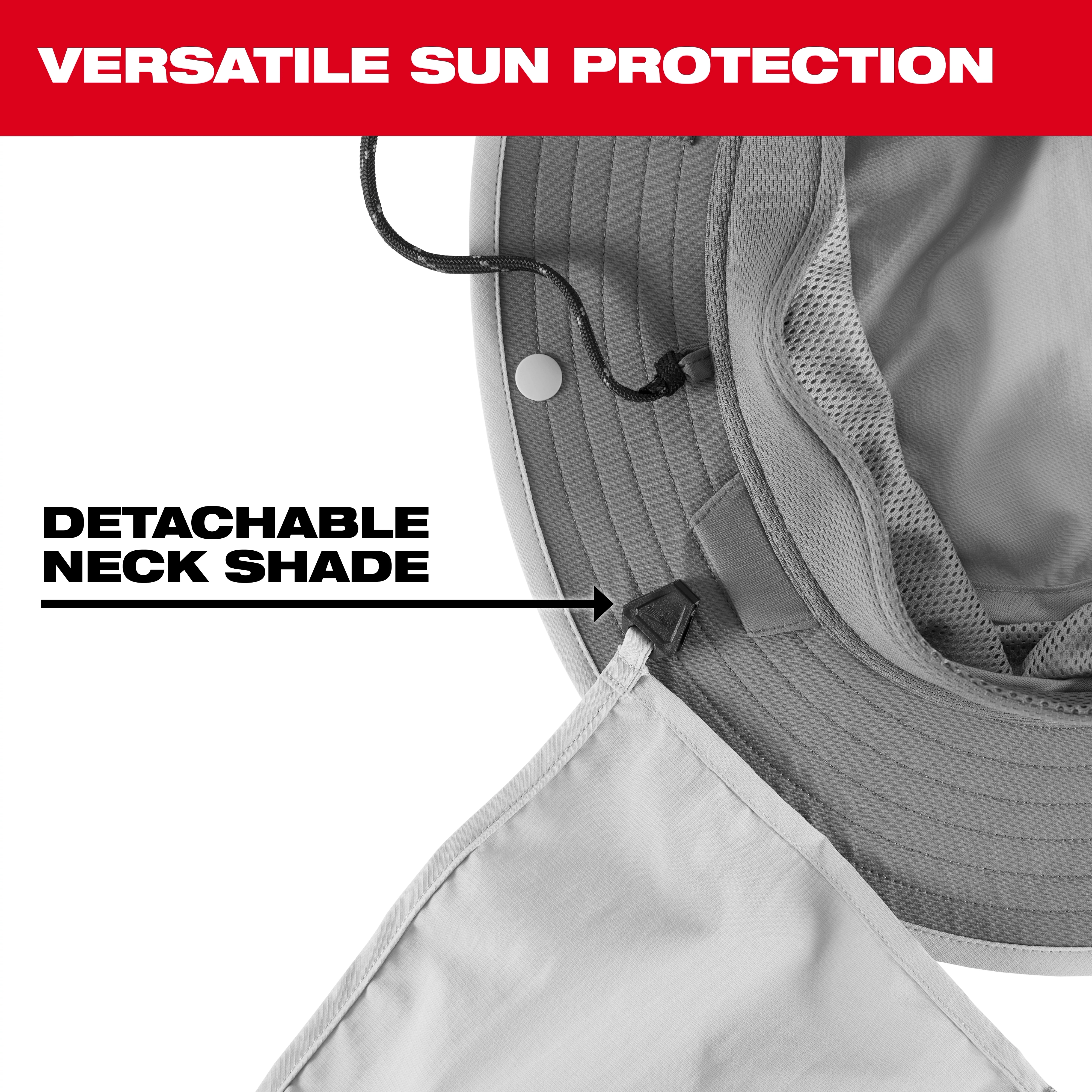 WORKSKIN Sunshade Hat with detachable neck shade for versatile sun protection. Gray color with adjustable chin cord.
