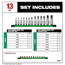 13pc 1/4” and 3/8” Drive TORX Bit Socket Set