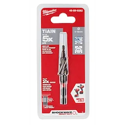 SHOCKWAVE Impact Duty Metric Step Bit 4-12mm, 5 Hole in its packaging. Pack highlights durability, speed, and compatibility with impacts and drills.