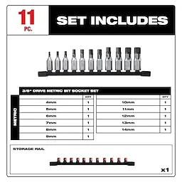 11pc 3/8” Drive Hex Bit Socket Set - Metric
