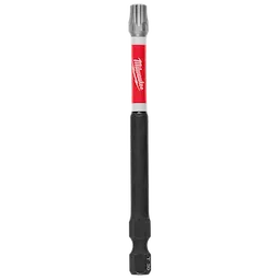 The image shows a SHOCKWAVE™ 3-1/2" Impact TORX® T30 Power Bit with a black shaft and red branding in the middle that reads "Milwaukee."