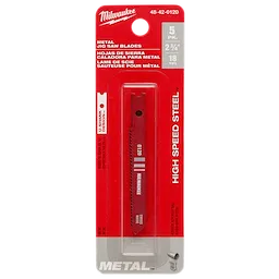 Milwaukee 2-3/4" 18TPI U-Shank Metal High Speed Steel Jig Saw Blades 5PK in red packaging with product details in multiple languages.