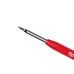 A close-up of a red Mechanical Pencil with a metal tip and a fine graphite lead. The product has a sleek, ergonomic design for precision writing and drawing.