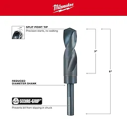 Milwaukee 48-89-2753 Walkaround drill bit with split point tip, 3-inch Secure-Grip shank, and reduced diameter for precision drilling.