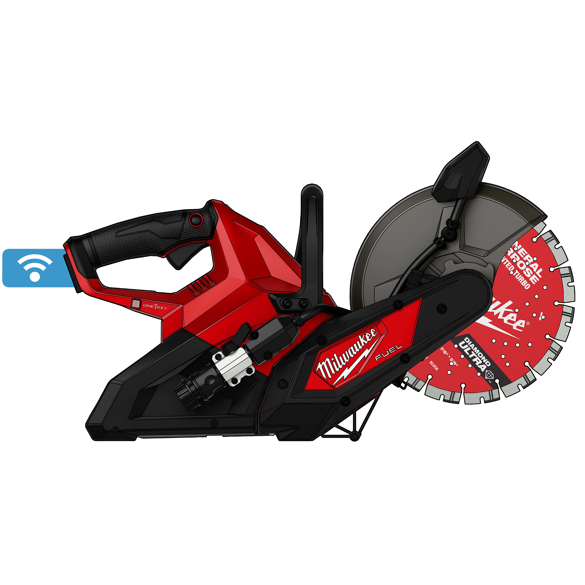 M18 FUEL 9” Cut-Off Saw w/ ONE-KEY on a plain background, showing side profile with blade and handle.