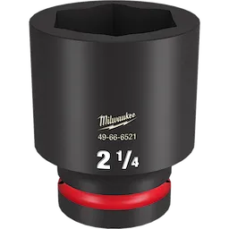 Black 1" DR 2-1/4" Deep Impact Socket with gold text, model number 49-66-6521, and a white 2-1/4" measurement. It features a red accent ring near the base.