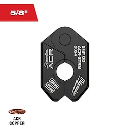 The 1/2" Streamline® ACR Pivoting Press Ring is a 5/8" diameter tool used for pressing connections in ACR copper piping. The ring is black with labeling indicating its size, brand, and specifications. An icon of an ACR copper coil is shown in the bottom left corner.