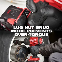 Gloved hands use the M18 FUEL 3/4" Extended Anvil High Torque Impact Wrench w/ ONE-KEY Kit on a truck wheel.