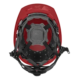 The BOLT™ Red Front Brim Safety Helmet features a 4-point ratcheting suspension system. This Type 2, Class E helmet provides enhanced head protection. Its interior is designed for comfort and security.