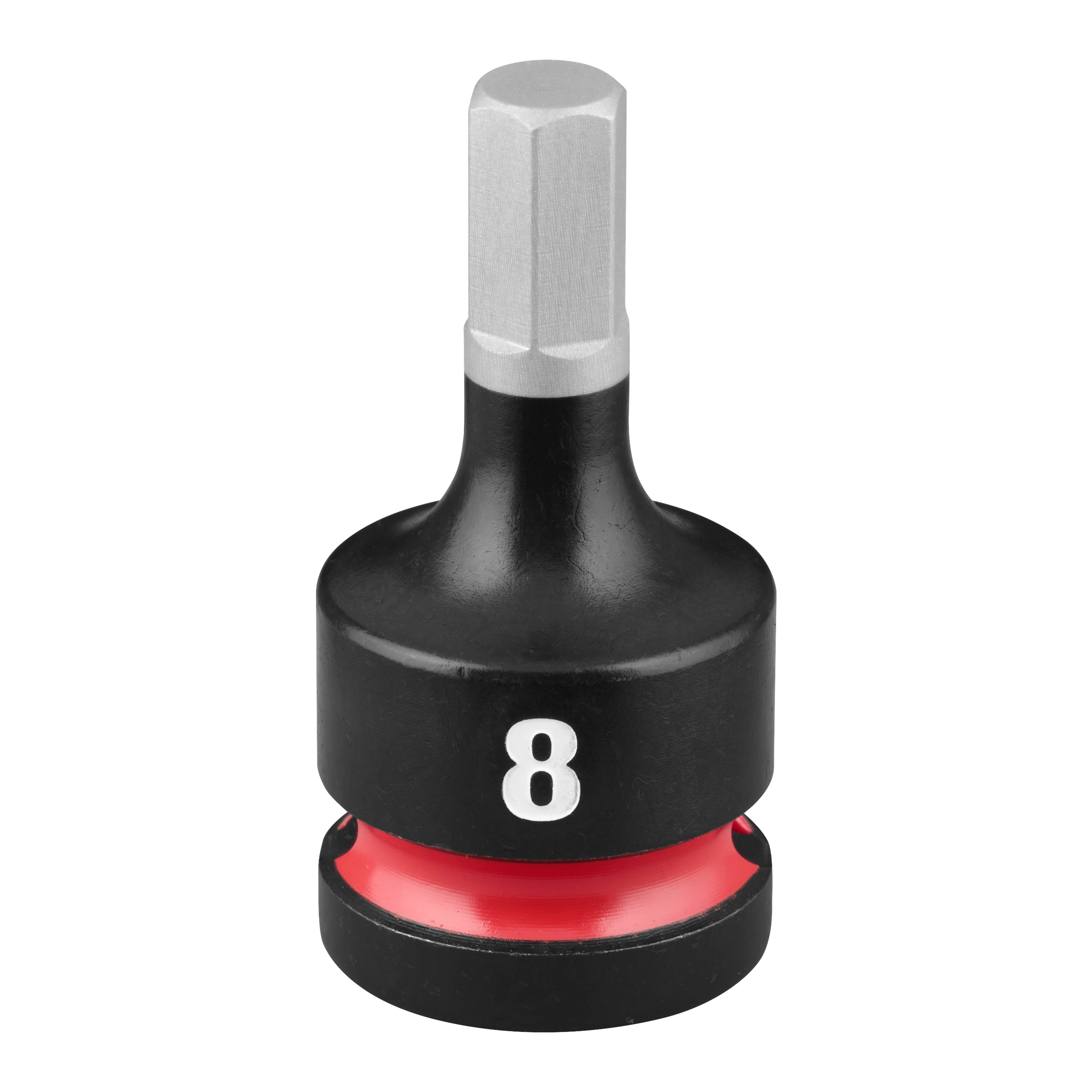 SHOCKWAVE Impact Duty 1/2" Drive 2" Hex 8mm Bit Socket standing upright on a plain background.