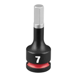 The SHOCKWAVE Impact Duty 3/8" Drive 2" Hex 7mm Bit Socket is a black, metal tool bit with a hexagonal head and a visible "7" marking.