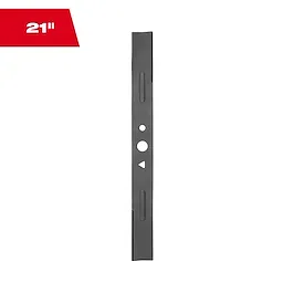 21-inch lawn mower blade with a black finish and a central hole for mounting.