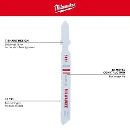 3" 18TPI T-Shank Metal Cutting Bi-Metal Jig Saw Blades 5PK featuring universal fit for corded/cordless jig saws and bi-metal construction for longer life.