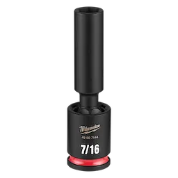 Black SHOCKWAVE Impact Duty 3/8" Drive 7/16" Deep Swivel Socket standing upright on a plain background.
