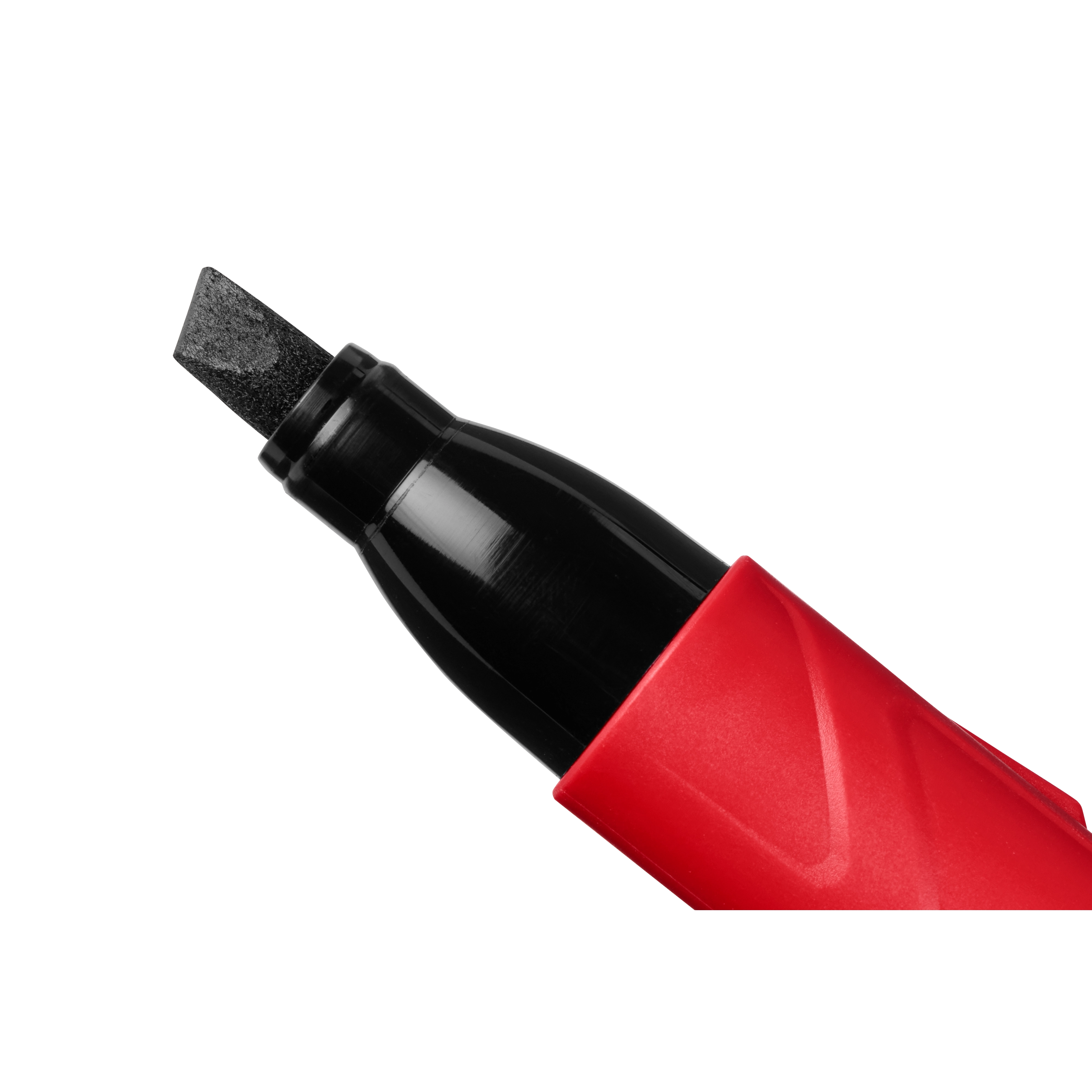 The Milwaukee INKZALL Double-Sided Black Jobsite Marker – Fine Point & Chisel Tip features a black chisel tip for versatile marking on various surfaces. Designed for durability and precision in tough jobsite conditions.