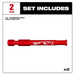 2-pack of Milwaukee 1/4 inch Diamond Max diamond grit hole saw bits featuring a red exterior and hex shank.