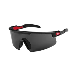 Wrap Around Safety Glasses with Tinted Anti-Scratch Lenses feature a sleek black frame and red accents. The glasses provide full eye coverage, with a sturdy design suited for protection in various work environments. They are designed to be both durable and comfortable for extended wear.