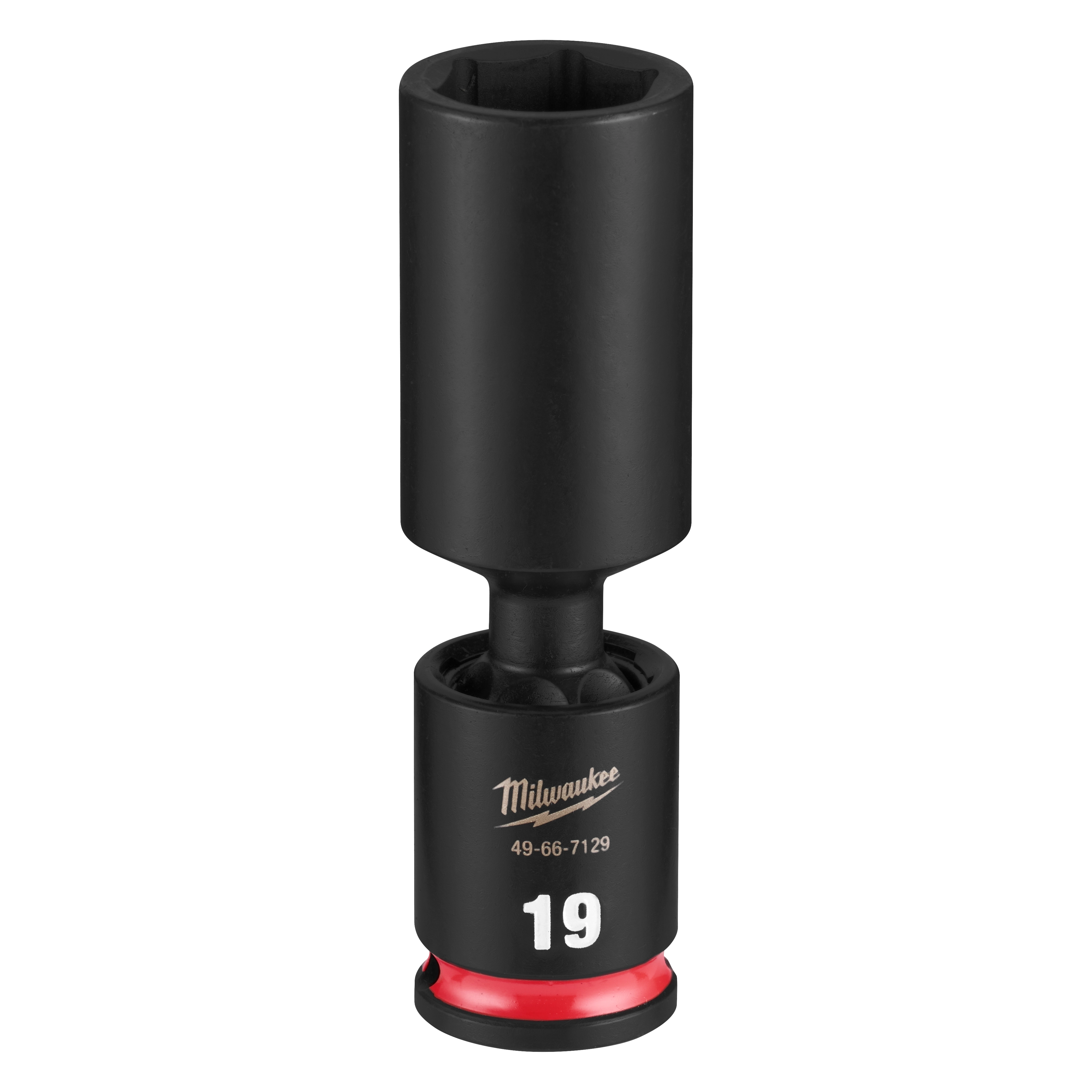 SHOCKWAVE Impact Duty 3/8" Drive 19MM Deep Swivel Socket standing upright on a plain background.