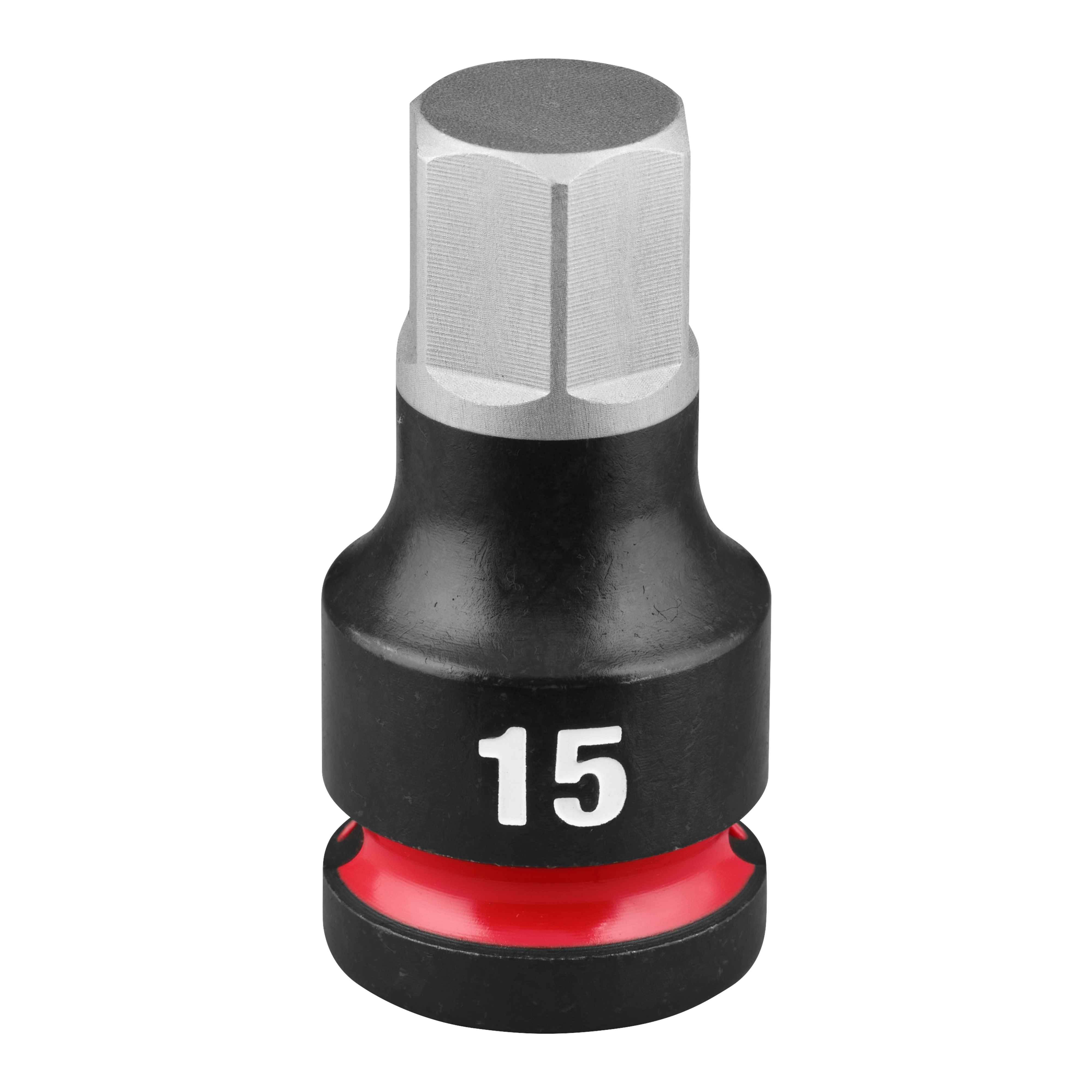 SHOCKWAVE Impact Duty 1/2" Drive 2" Hex 15mm Bit Socket features a black body with a red ring and a visible number 15.