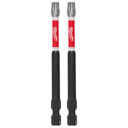 The image shows two Milwaukee brand T30 screwdriver bits with red and white logos on the shanks. Both bits have black, hexagonal shafts and silver tips designed for use with Torx screws. The label with the T30 marking is visible on the lower part of each bit.