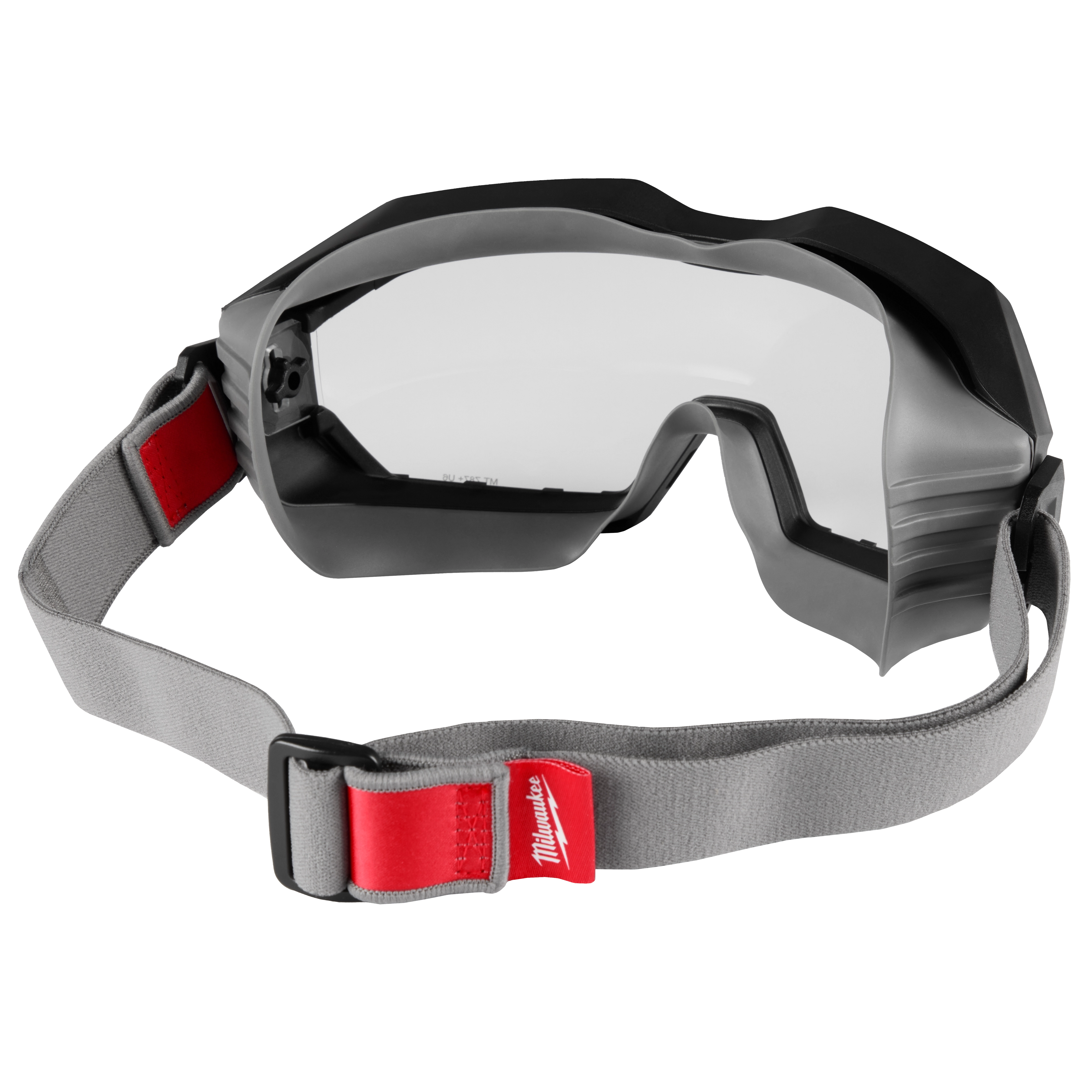 Non-Vented Goggles with Clear Dual Coat Lens featuring a grey adjustable strap and black frame, designed for eye protection.