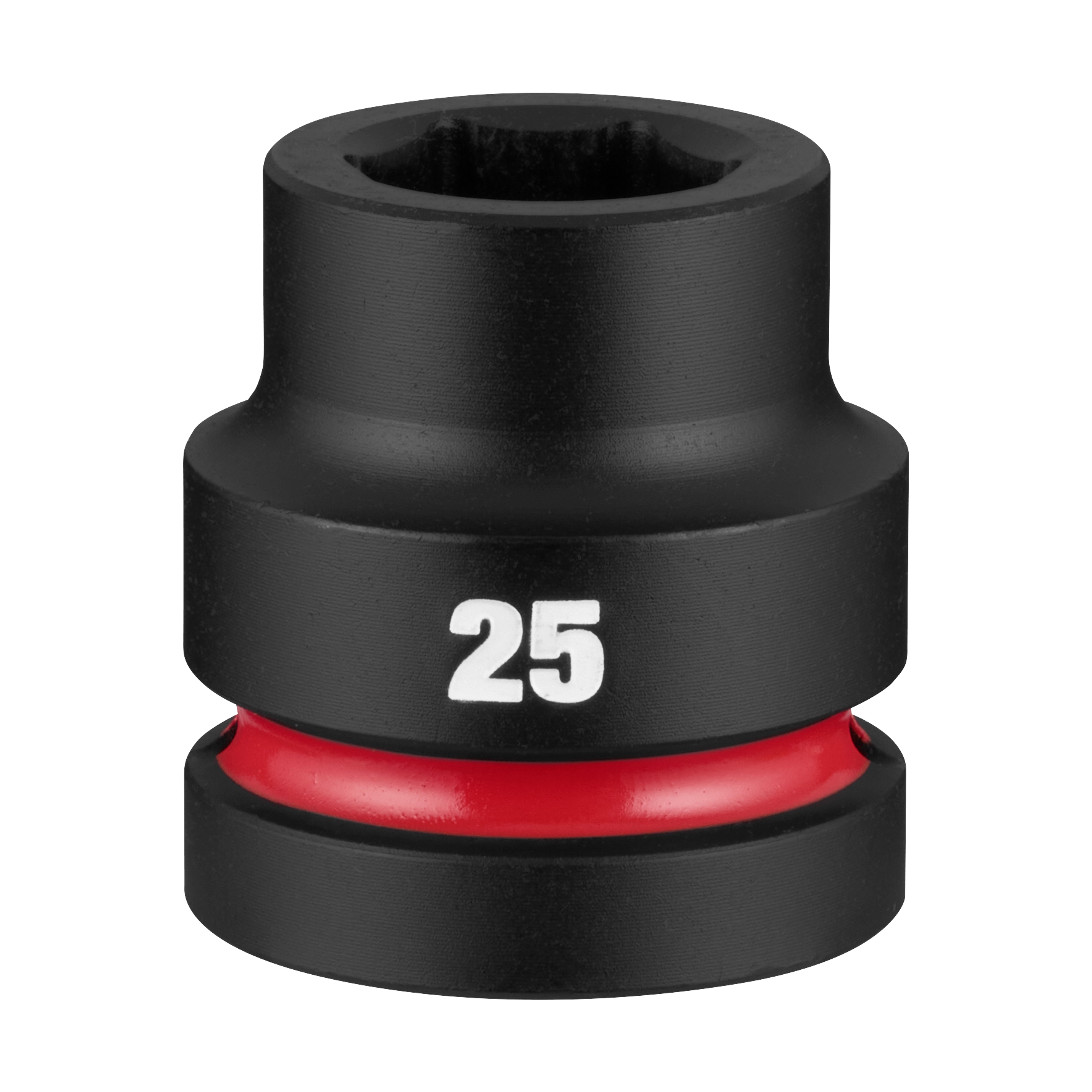 SHOCKWAVE Impact Duty 1" Drive 25mm Standard 6 Point Socket with 25 marking and red ring around the lower section.