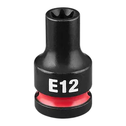 SHOCKWAVE Impact Duty 1/2" Drive E-Torx E12 Bit Socket standing upright with E12 marking and a red band near the base.