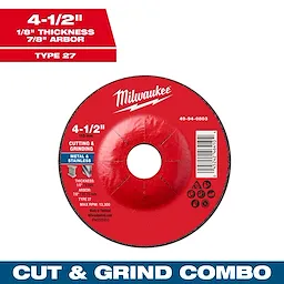 4-1/2" x 1/8" x 7/8" Dual Metal Cut & Grind Wheel - Type 27. Red cutting and grinding wheel for metal and stainless steel.