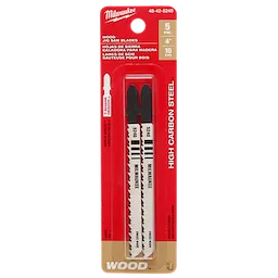 4" 10TPI T-Shank Wood High Carbon Steel Jig Saw Blades, 5 pack, shown in a red and white package with bilingual labeling.