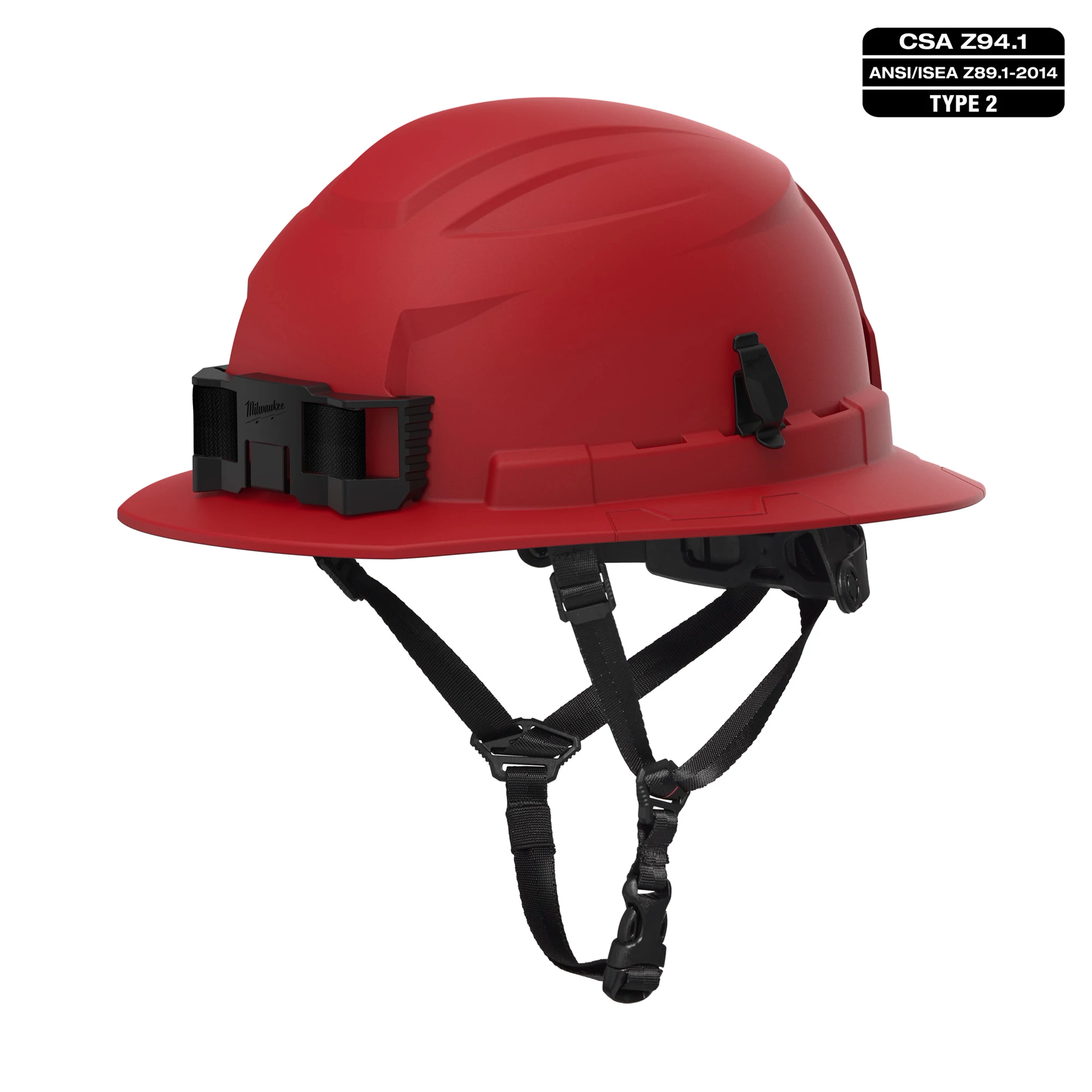 BOLT Red Full Brim Safety Helmet with 4-point Ratcheting Suspension, Type 2 Class E, CSA Z94.1 and ANSI/ISEA Z89.1-2014.