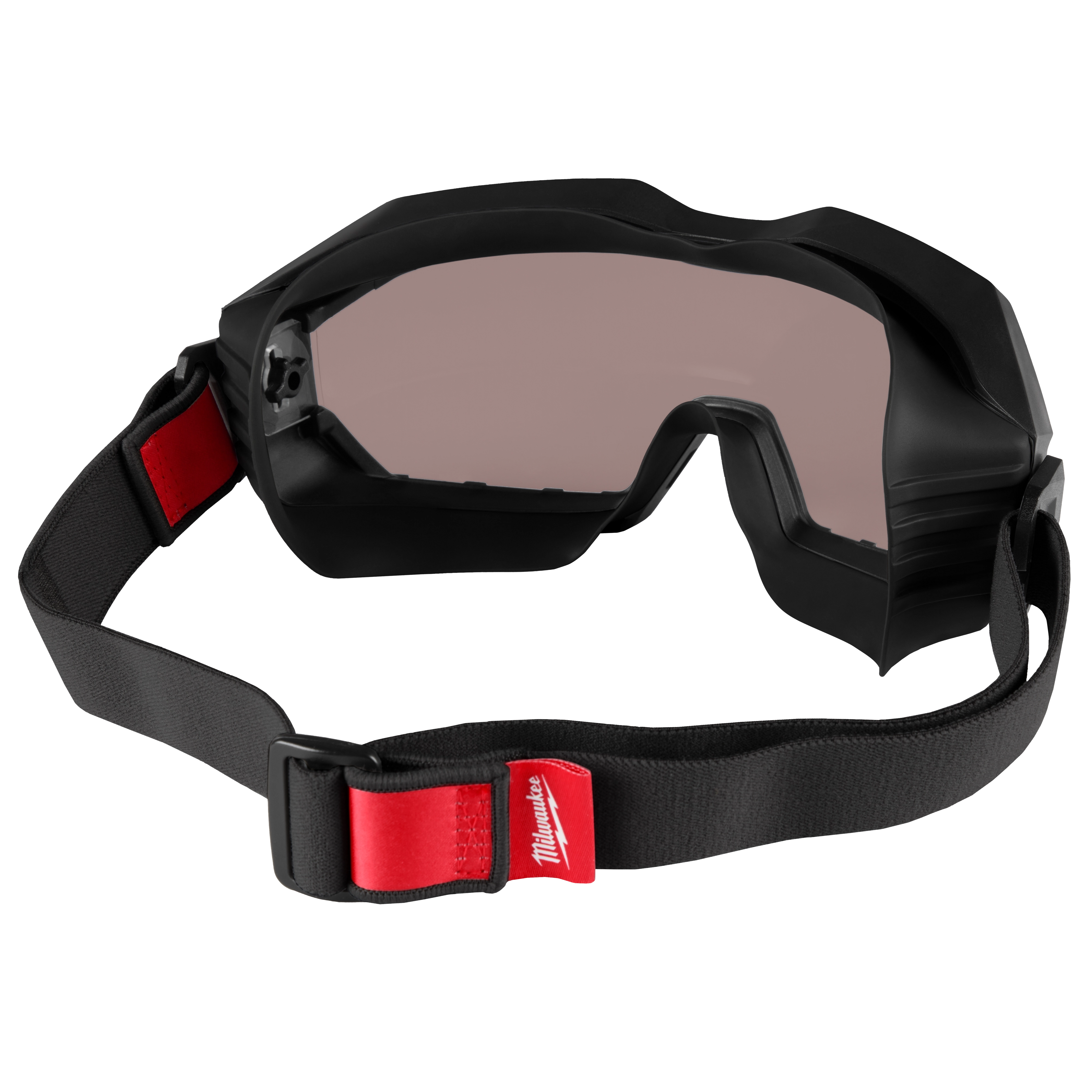 Vented Goggles - Tinted Dual Coat Lens with black frame, adjustable black strap, and red accent with logo on the buckle.