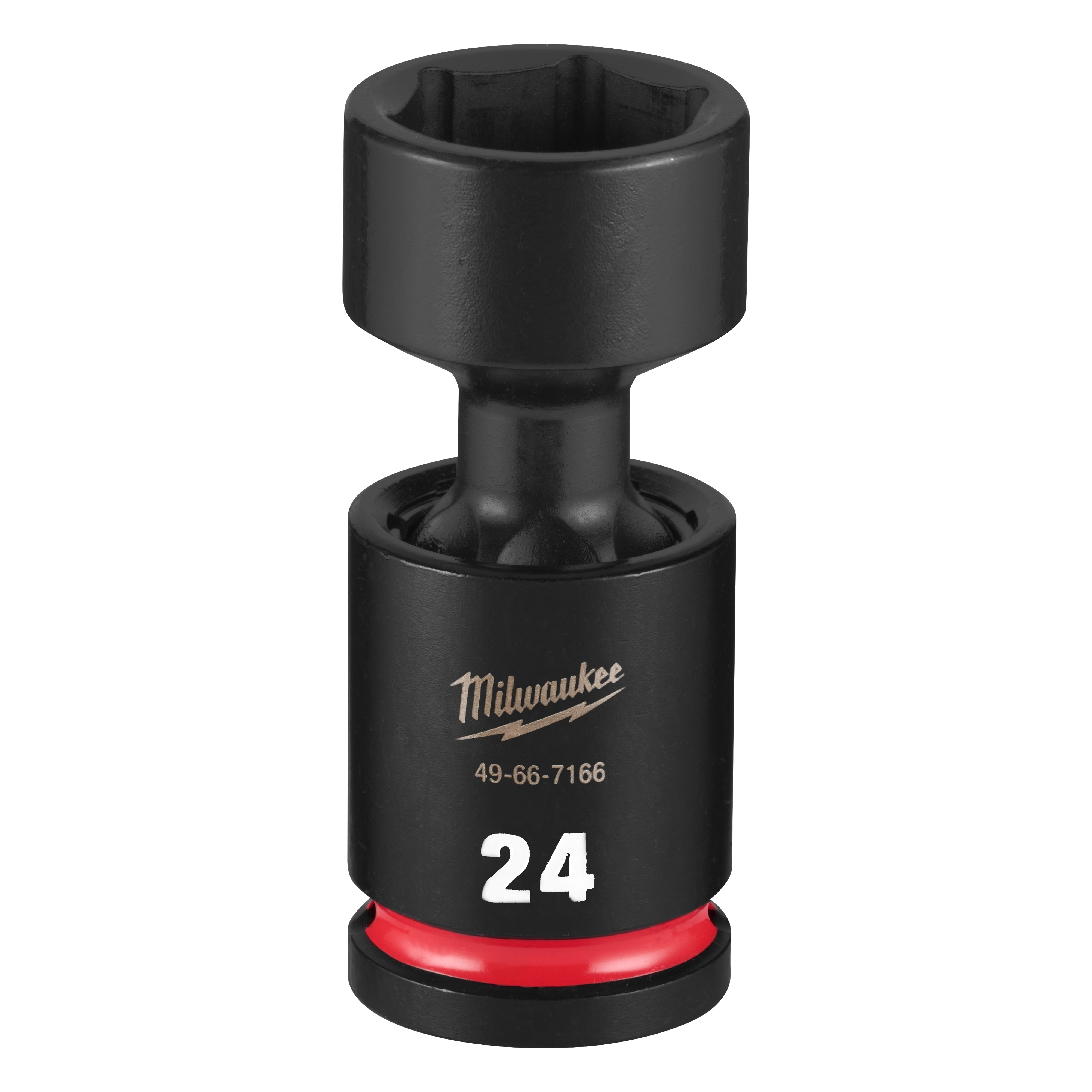 SHOCKWAVE Impact Duty 1/2" Drive 24MM Standard Swivel Socket standing upright with 24 marking and a red band near the base.