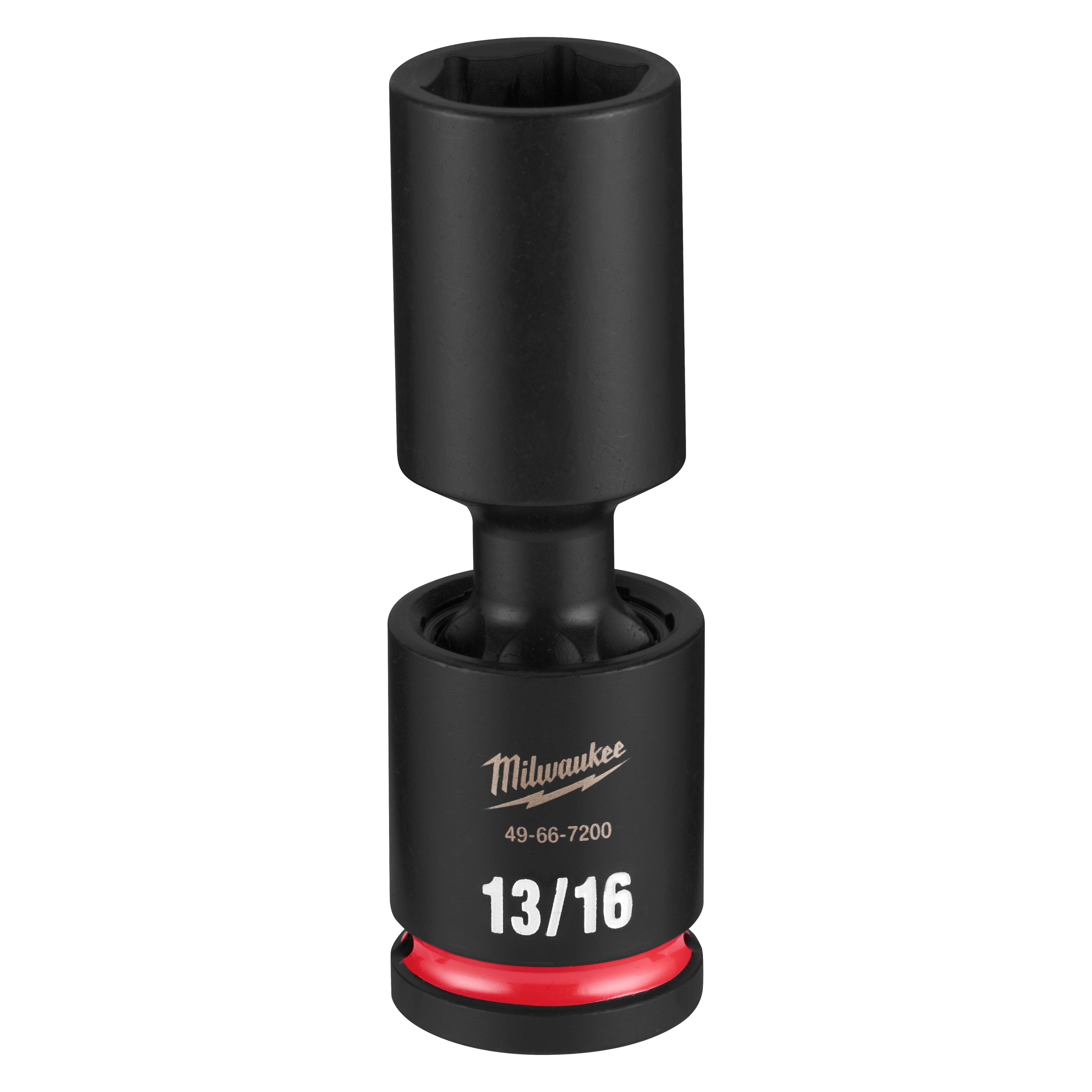 SHOCKWAVE Impact Duty 1/2" Drive 13/16" Deep Swivel Socket standing upright with a red ring near the base.