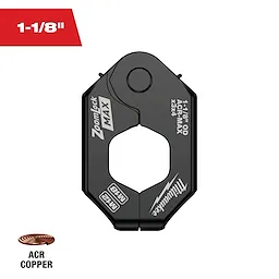 1-1/8" ZoomLock MAX® & MaxiPro® Pivoting Press Ring designed for ACR copper connections. The ring is black with white text indicating its specifications and brand. A red label on the top left displays the size, and a copper coil icon with "ACR COPPER" text is at the bottom left.