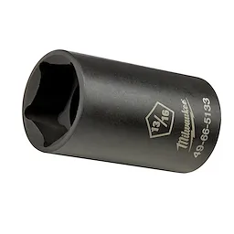 The Power Utility Socket is a black cylindrical tool with the size marking 13/16 on the side. The socket also features the brand name "Milwaukee" and model number 49-66-5133 in white text.