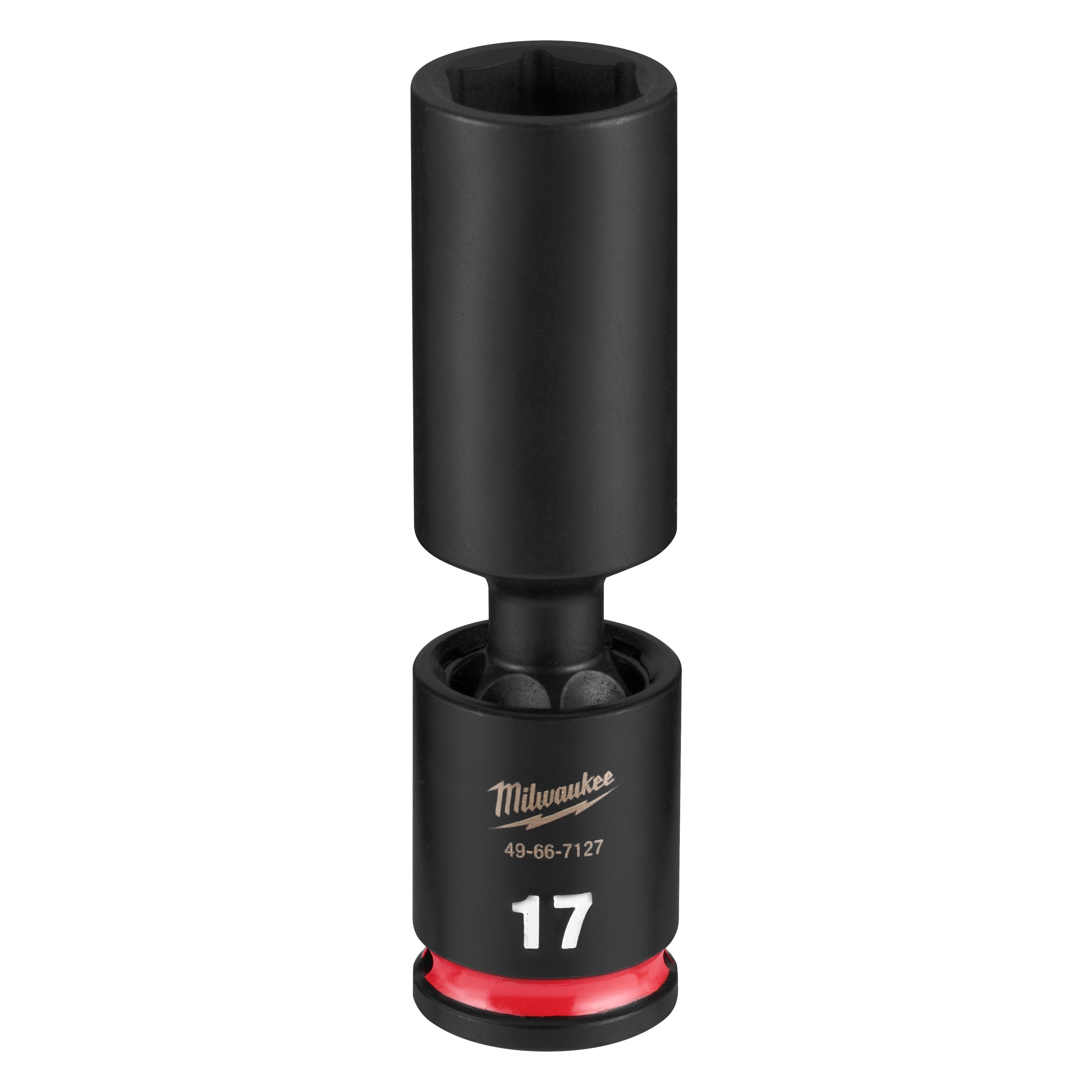 SHOCKWAVE Impact Duty 3/8" Drive 17MM Deep Swivel Socket standing upright on a plain background.