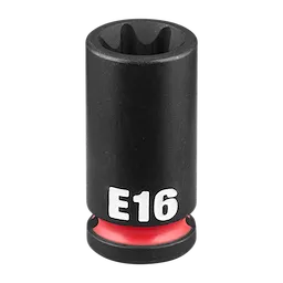 The SHOCKWAVE Impact Duty 3/8" Drive E-Torx E16 Bit Socket is a cylindrical, black tool with the marking "E16" in white.