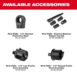 M12 FUEL 1/4" Ratchet and M12 FUEL 1/4" Ratchet Kit accessories displayed on a white background