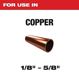 Copper pipe designed for use in copper systems ranging from 1/8 inch to 5/8 inch in diameter. The image features a cylindrical section of copper pipe against a white background under text indicating its use.