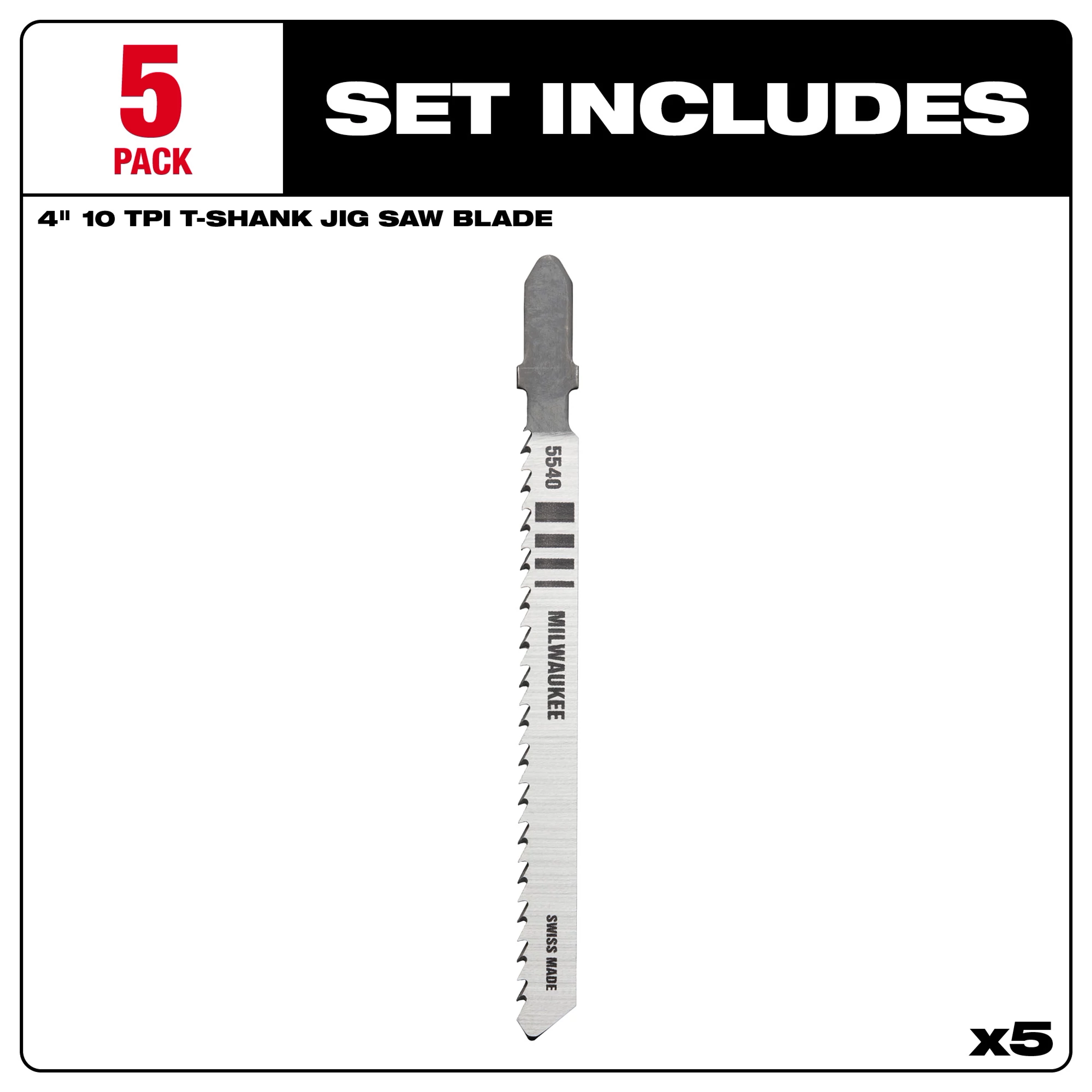 4" 10TPI T-Shank Wood High Carbon Steel Jig Saw Blades 5PK displayed, showing a single jig saw blade with a T-shank design.